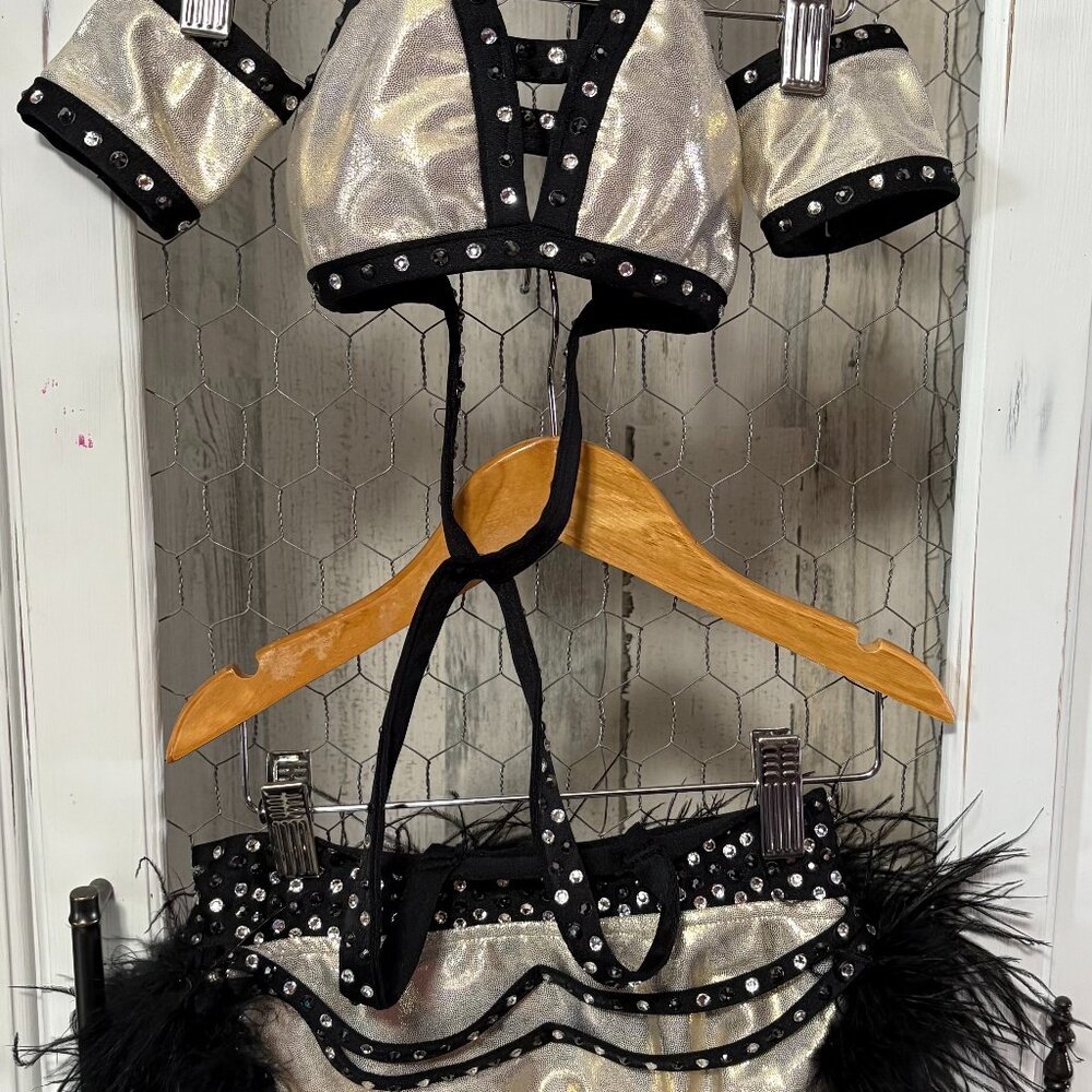 Custom Gold/Black Feather Jazz Costume Size 7/8